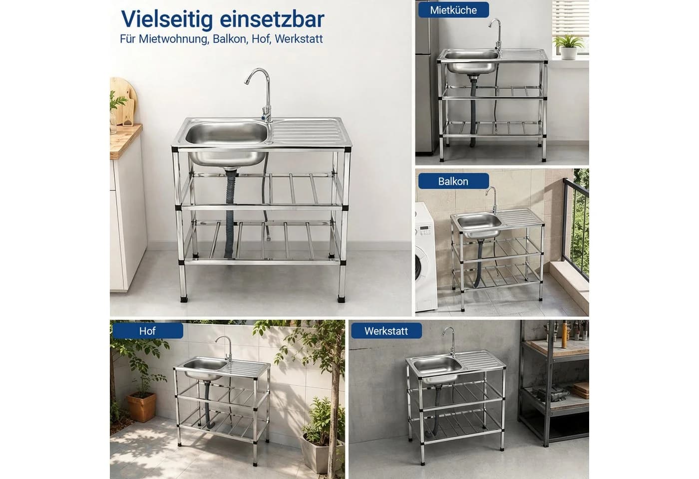 Youyijia Edelstahl Spültisch mit Wasserhahn und Abtropffläche