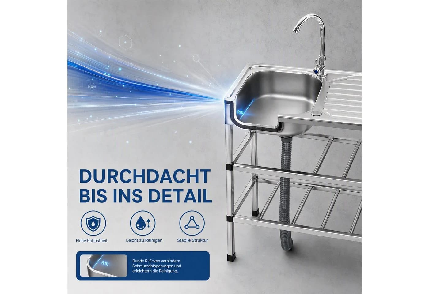 Youyijia Edelstahl Spültisch mit Wasserhahn und Abtropffläche - Bild 3