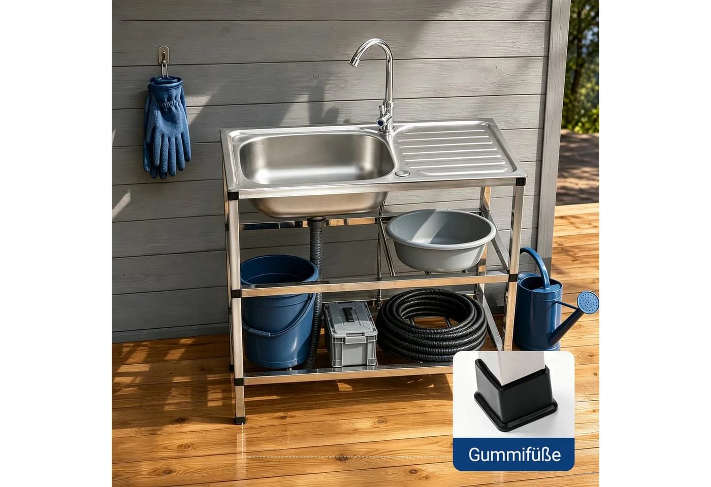 Youyijia Edelstahl Spültisch mit Wasserhahn und Abtropffläche - Bild 4