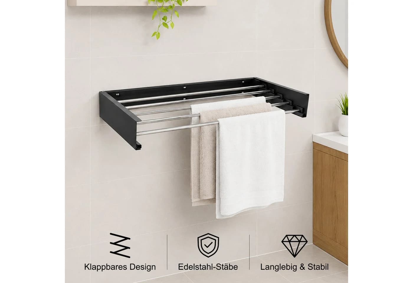 Youyijia Ausziehbarer Wandhandtuchhalter 5-Stangen Faltbar Schwarz - Bild 5