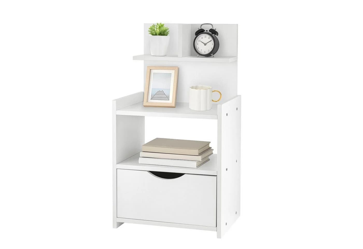 Youyijia Beistelltisch mit Schublade - 60x32,5x25,5cm, Weiß - Bild 2