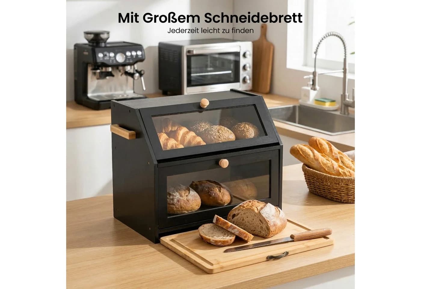Youyijia Brotkasten aus Bambus mit integriertem Schneidebrett - Bild 5
