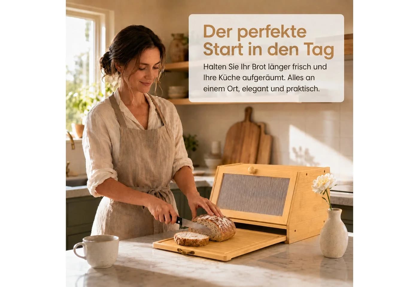 Youyijia Brotkasten aus Bambus mit integriertem Schneidebrett - Bild 3