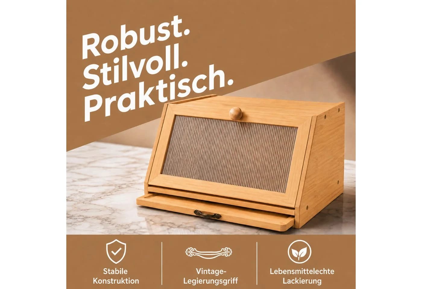 Youyijia Brotkasten aus Bambus mit integriertem Schneidebrett - Bild 4