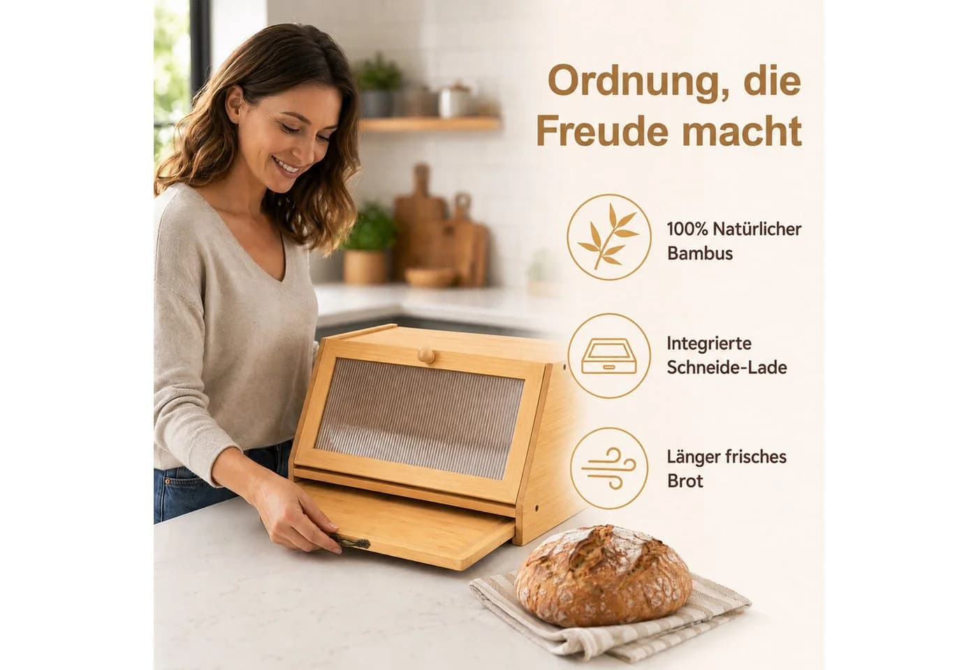 Youyijia Brotkasten aus Bambus mit integriertem Schneidebrett - Bild 5