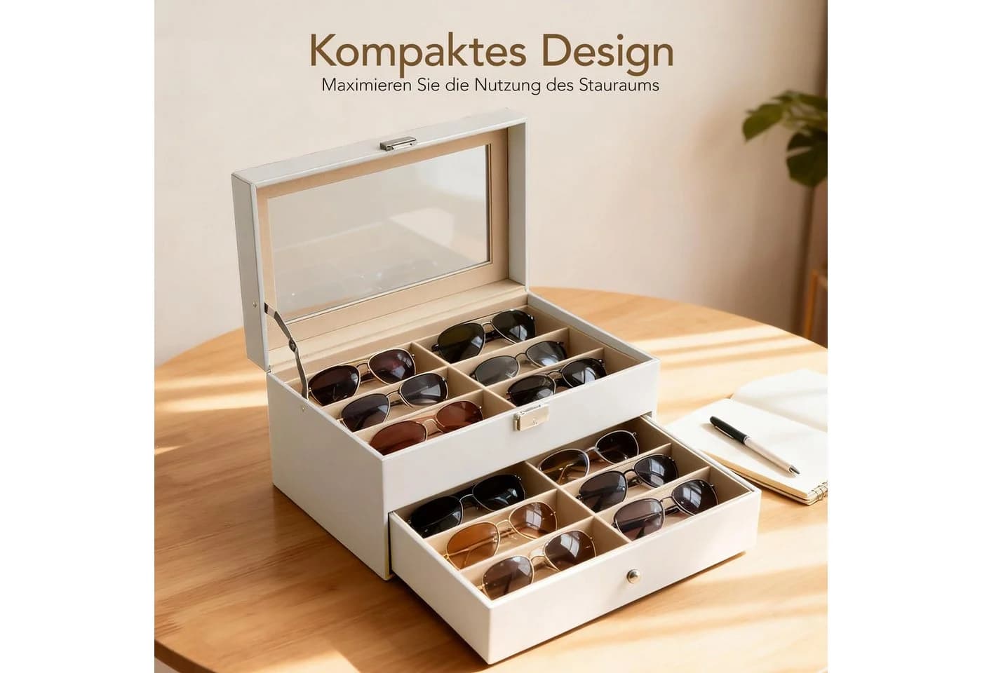 Youyijia Brillenkoffer 8 Fächer Schwarz Kunstleder - Bild 3