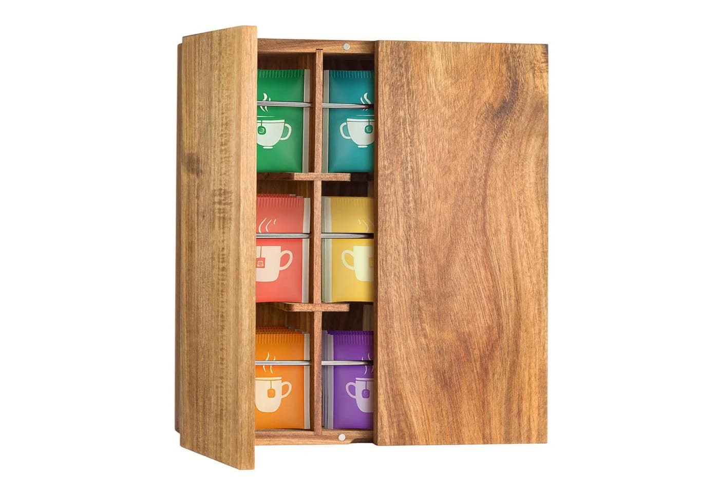 Youyijia Aufbewahrungsbox aus Holz mit Deckel, 9 Fächer für Tee & Kaffee - Bild 2