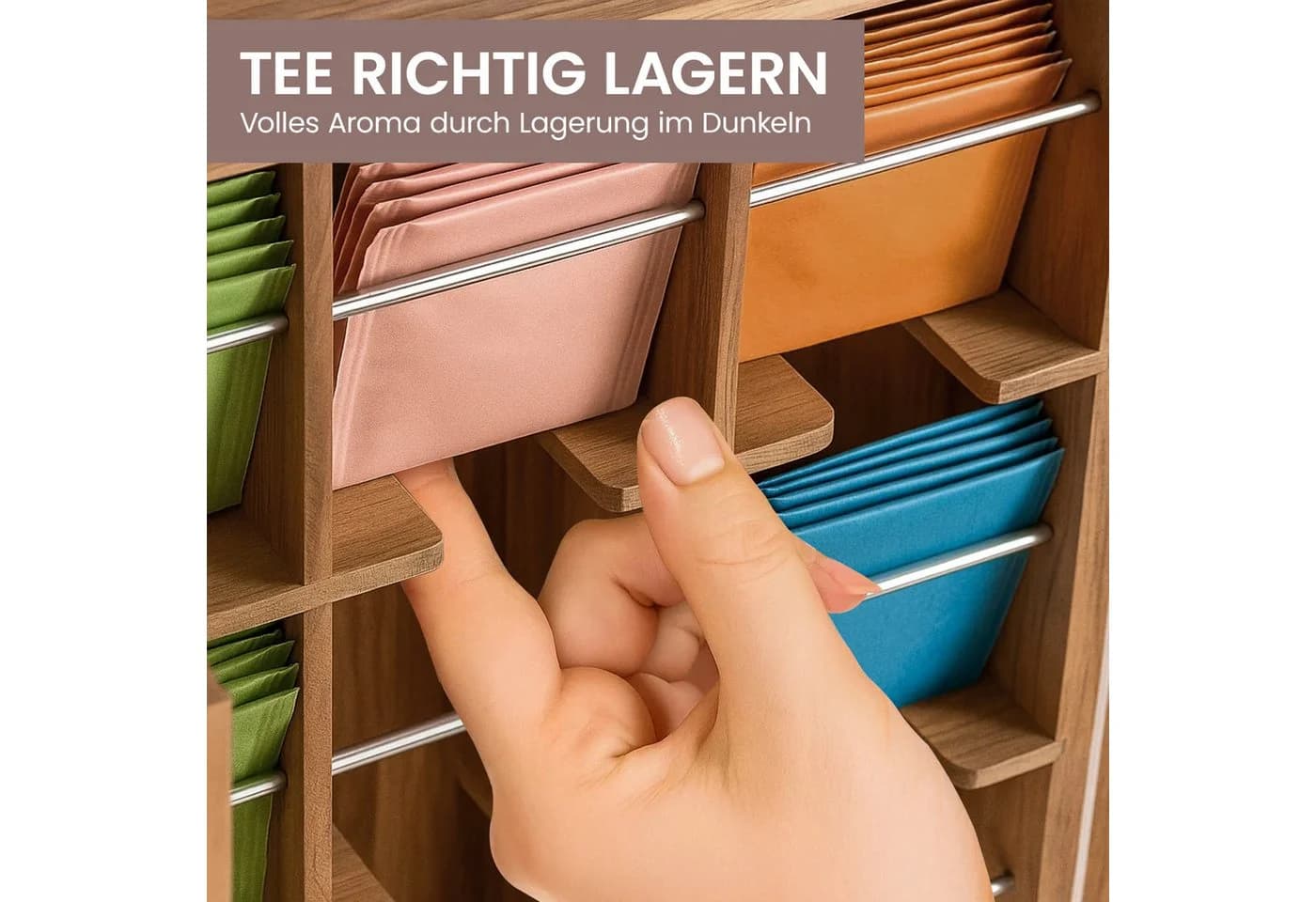 Youyijia Aufbewahrungsbox aus Holz mit Deckel, 9 Fächer für Tee & Kaffee - Bild 4
