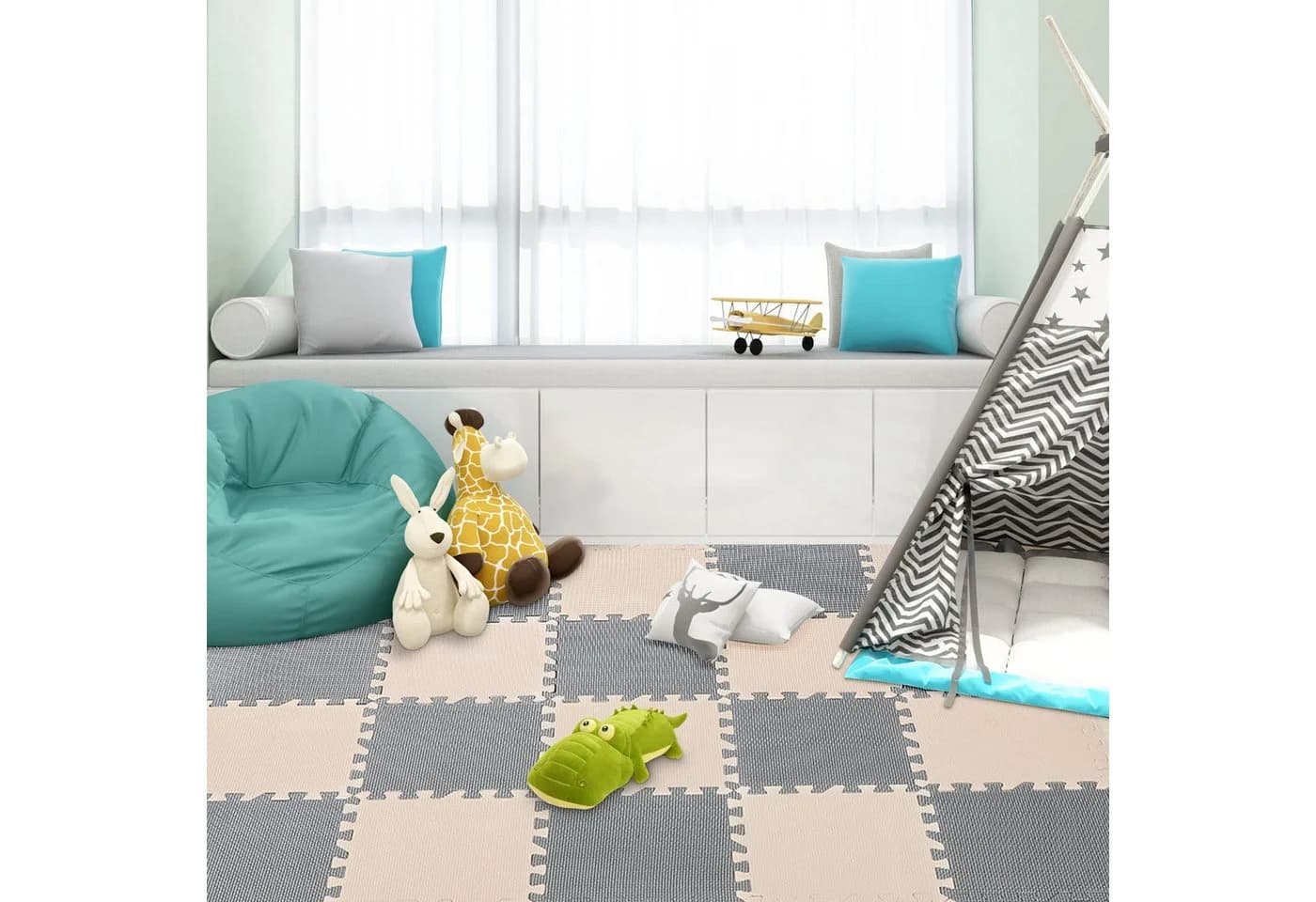 Youyijia Baby Spielmatte 20-teilig Grau/Cremeweiß EVA Schaumstoff - Bild 3