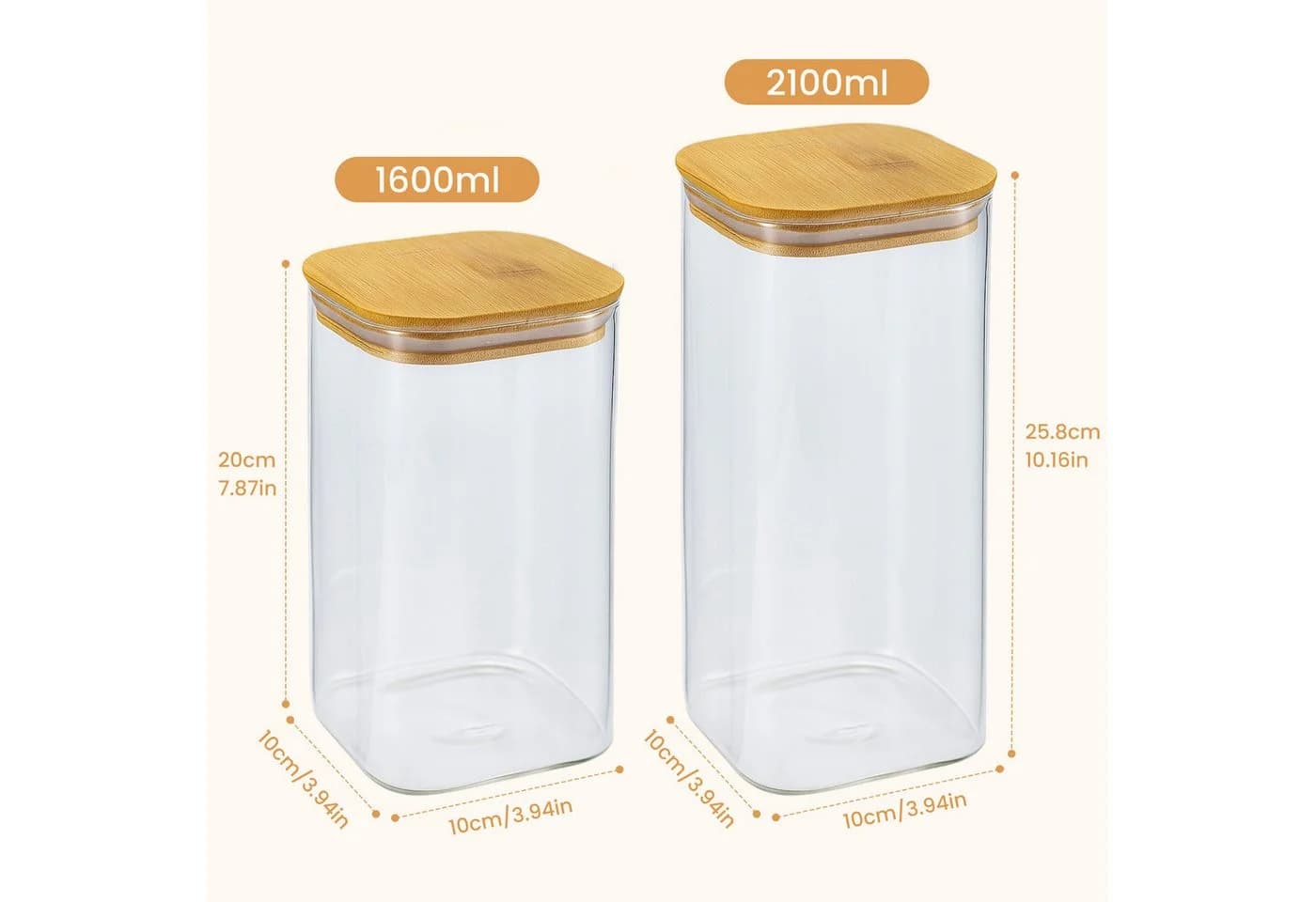 Youyijia Vorratsdose Glas Luftdicht mit Bambusdeckel Transparent
