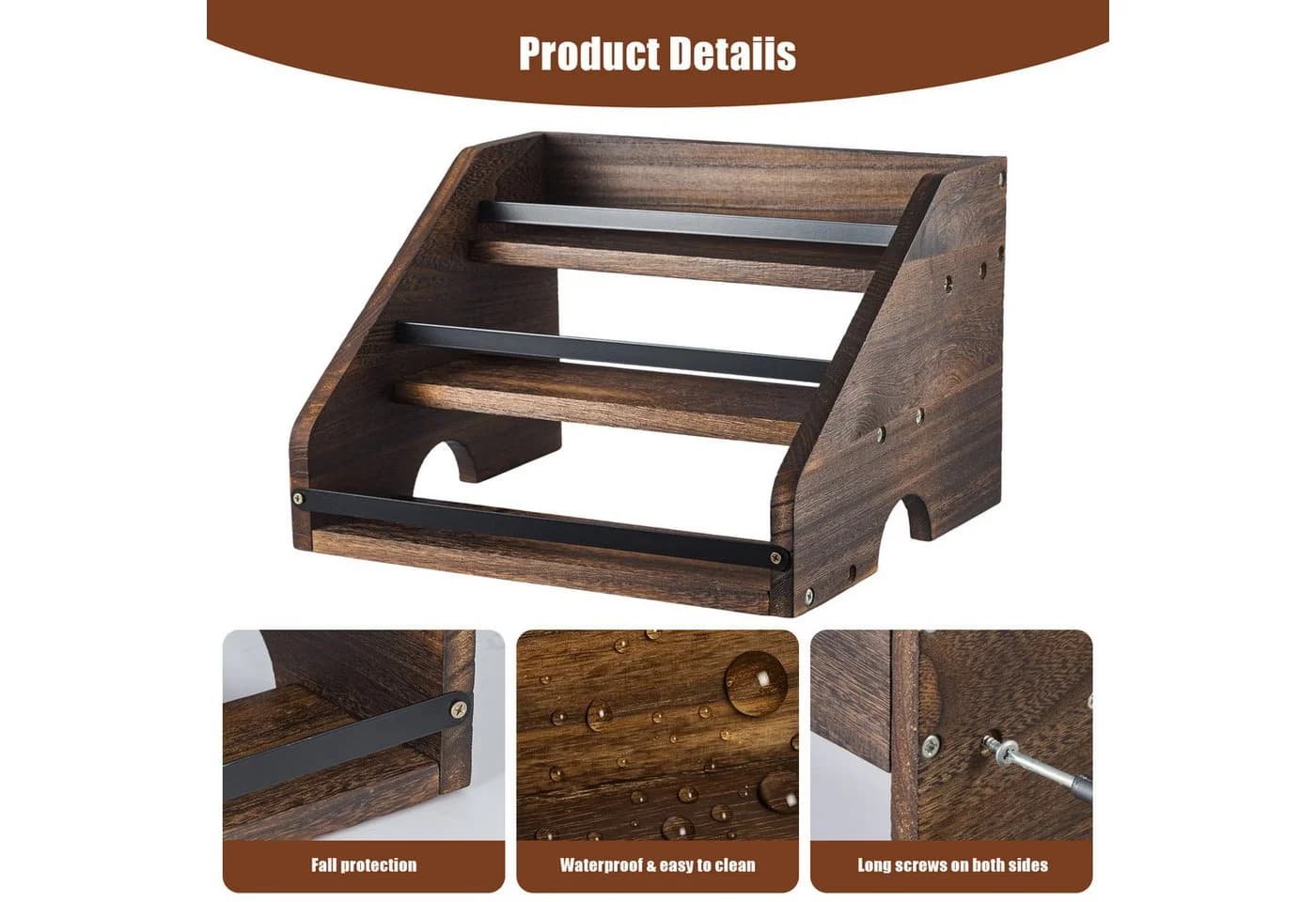 Youyijia Weinregal 3-stufig Holz Modern Braun - Bild 4