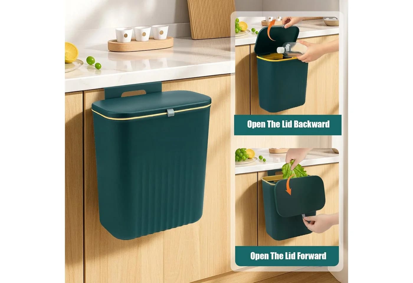 Youyijia Hängender Biomülleimer mit Deckel Grün 9L
