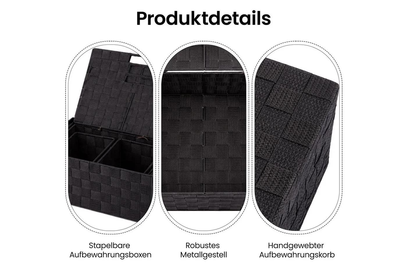Youyijia Aufbewahrungskorb 5er-Set Stapelbar Schwarz - Bild 3