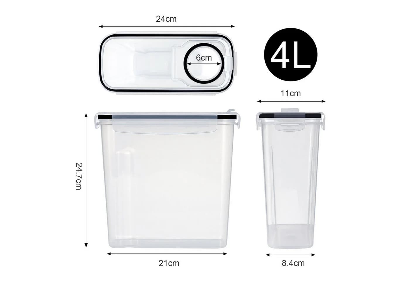 Youyijia Vorratsdosen Set 4L 4-teilig Luftdicht Transparent Kunststoff - Bild 3