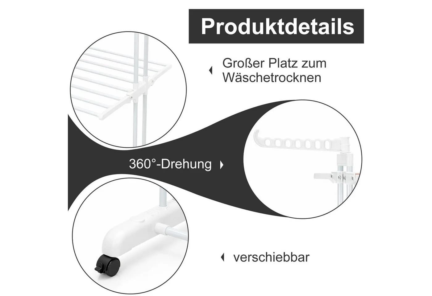 Youyijia Wäscheständer Turm Weiß mit Rollen - Bild 3