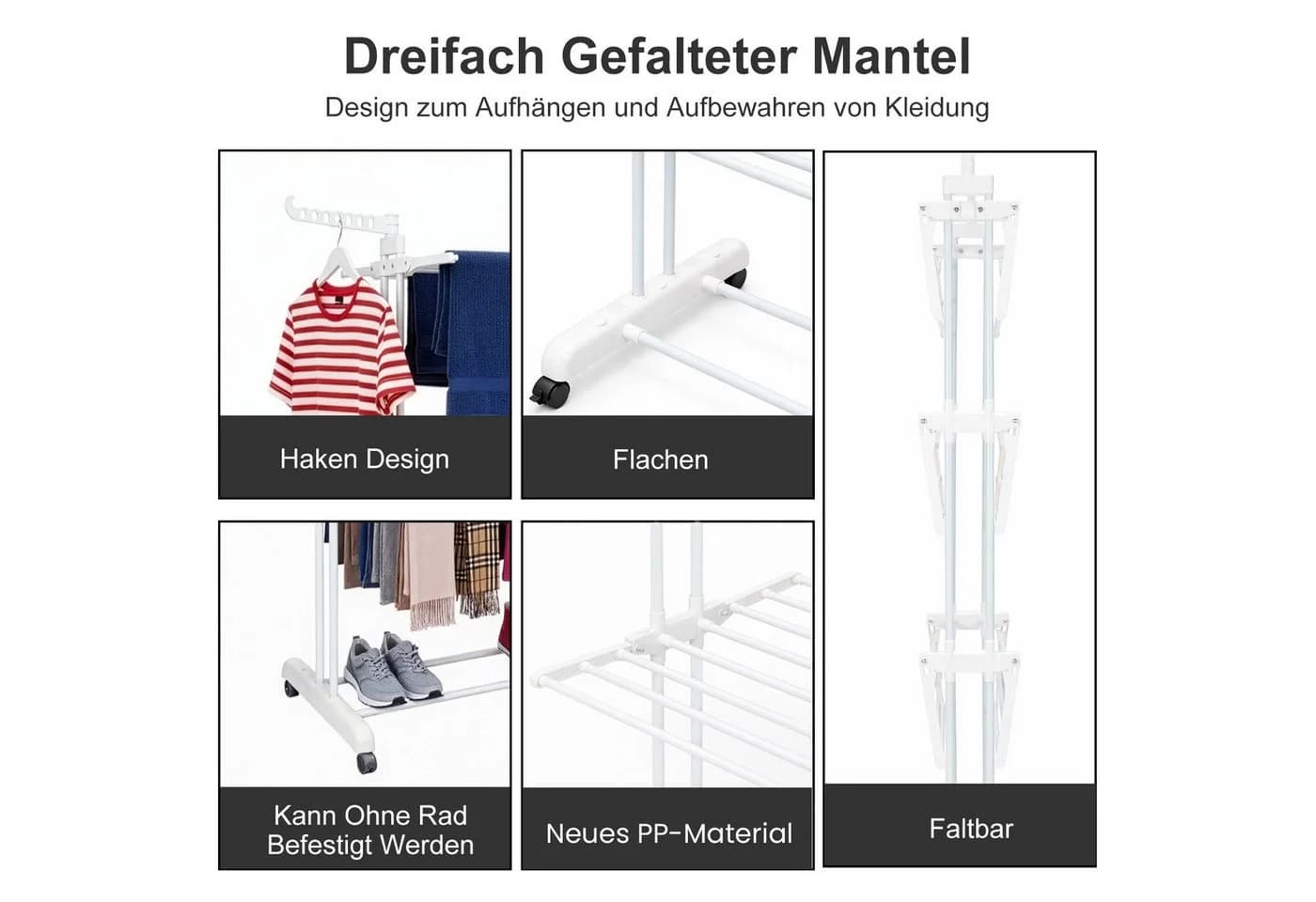 Youyijia Wäscheständer Turm Weiß mit Rollen - Bild 5