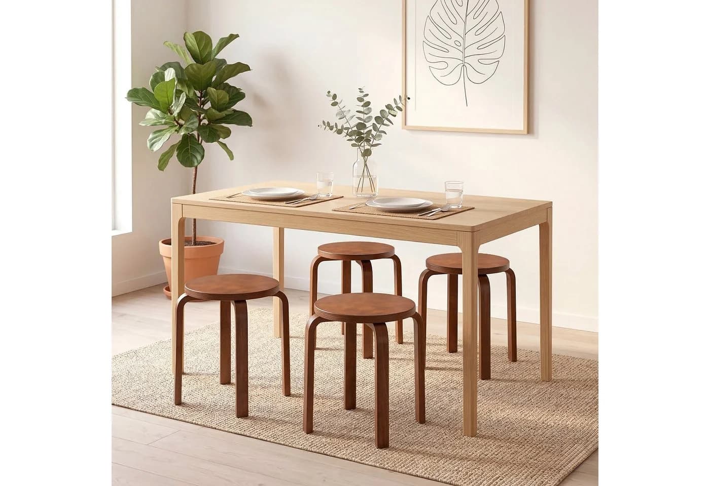 Youyijia Esszimmerstühle 4er Set Stapelbar Holzoptik Braun