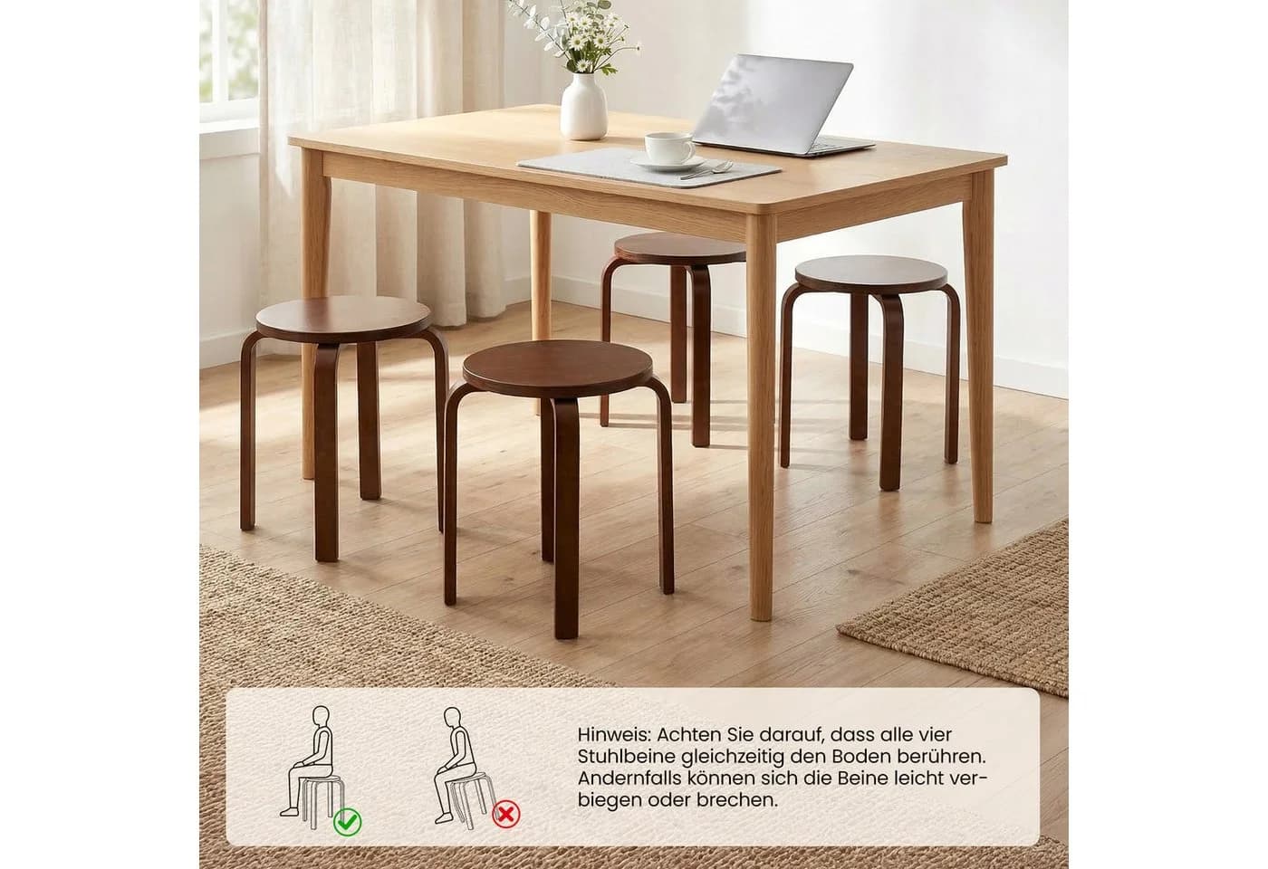 Youyijia Esszimmerstühle 4er Set Stapelbar Holzoptik Braun - Bild 4