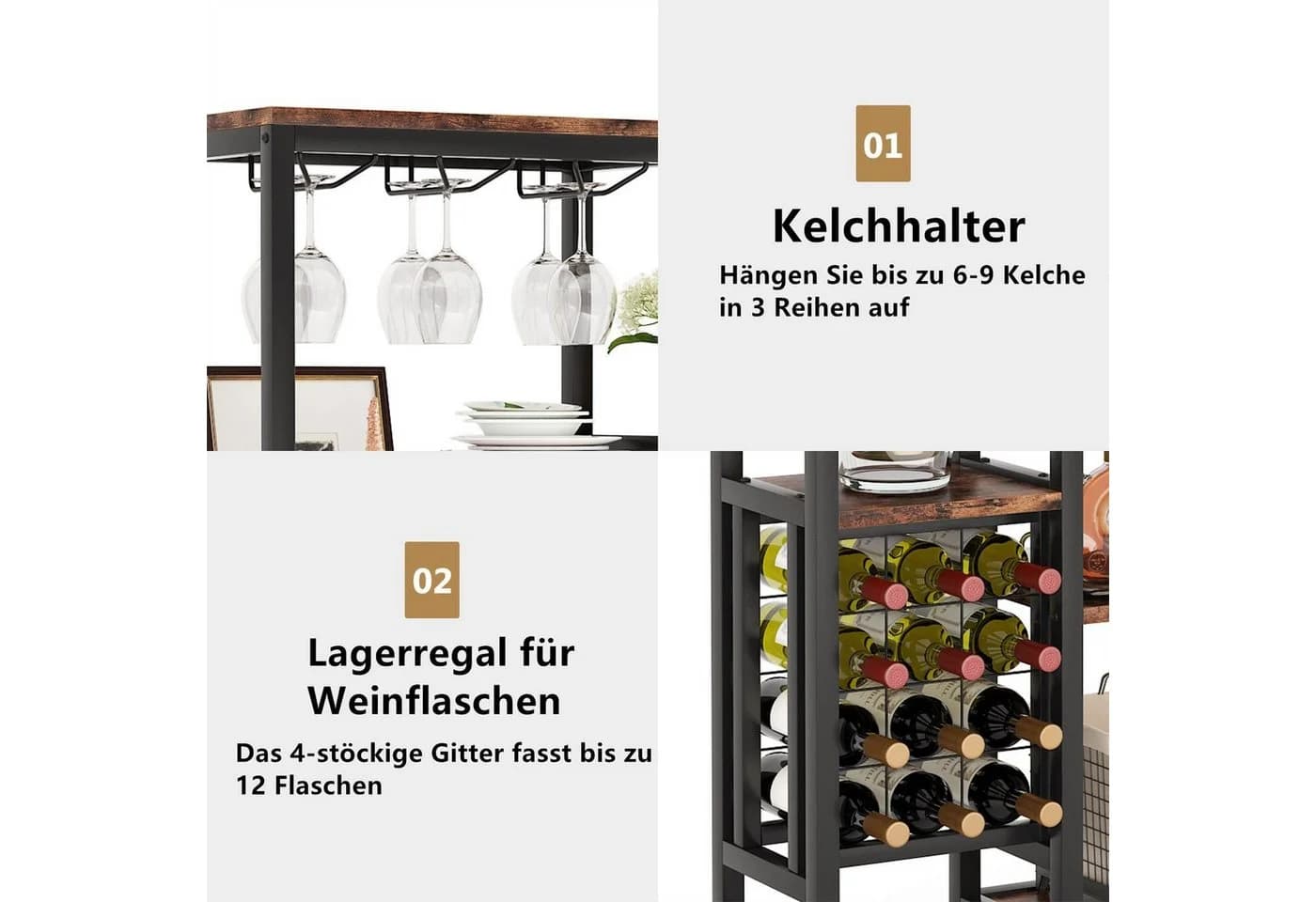 Tribesigns Weinregal 5-stöckig mit Glashalter und Weinaufbewahrung - Bild 5