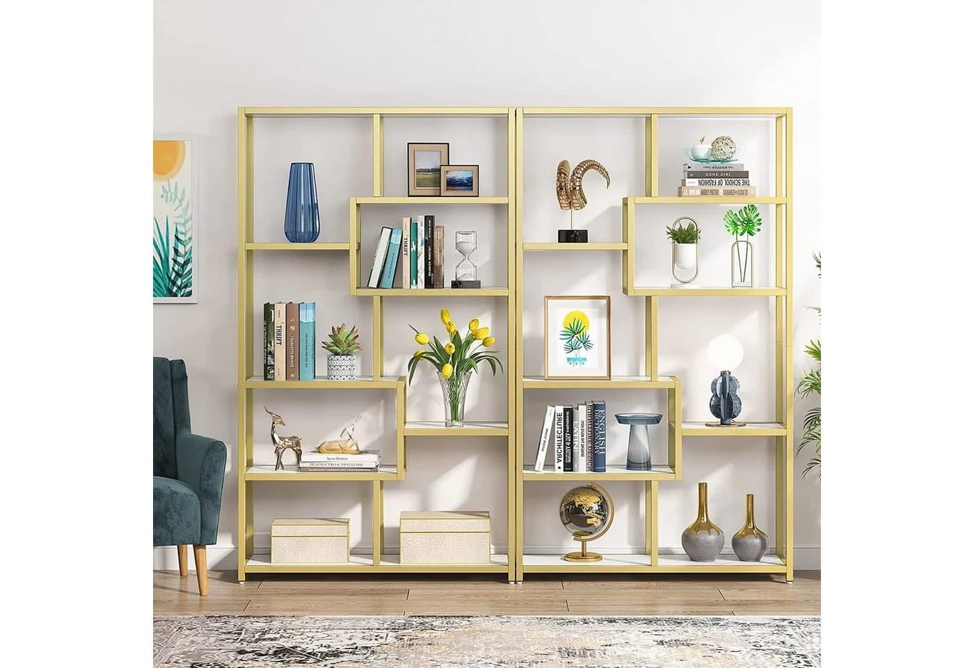 Tribesigns Eck-Bücherregal 180 cm Goldfarben