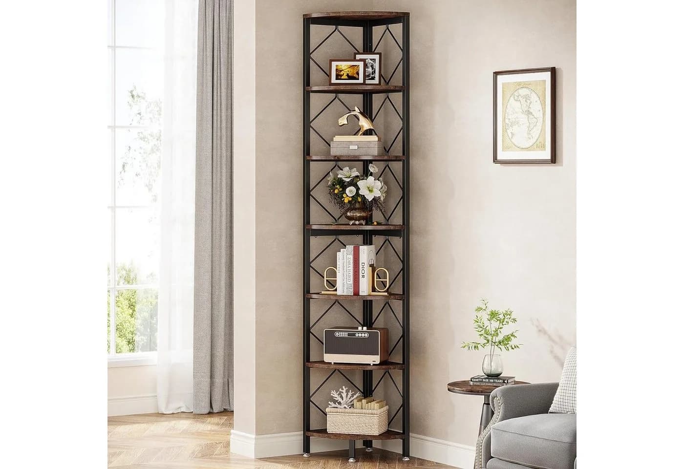 Tribesigns Eckregal 7-Ebenen Eckregal 200cm extra hohes Eck-Bücherregal