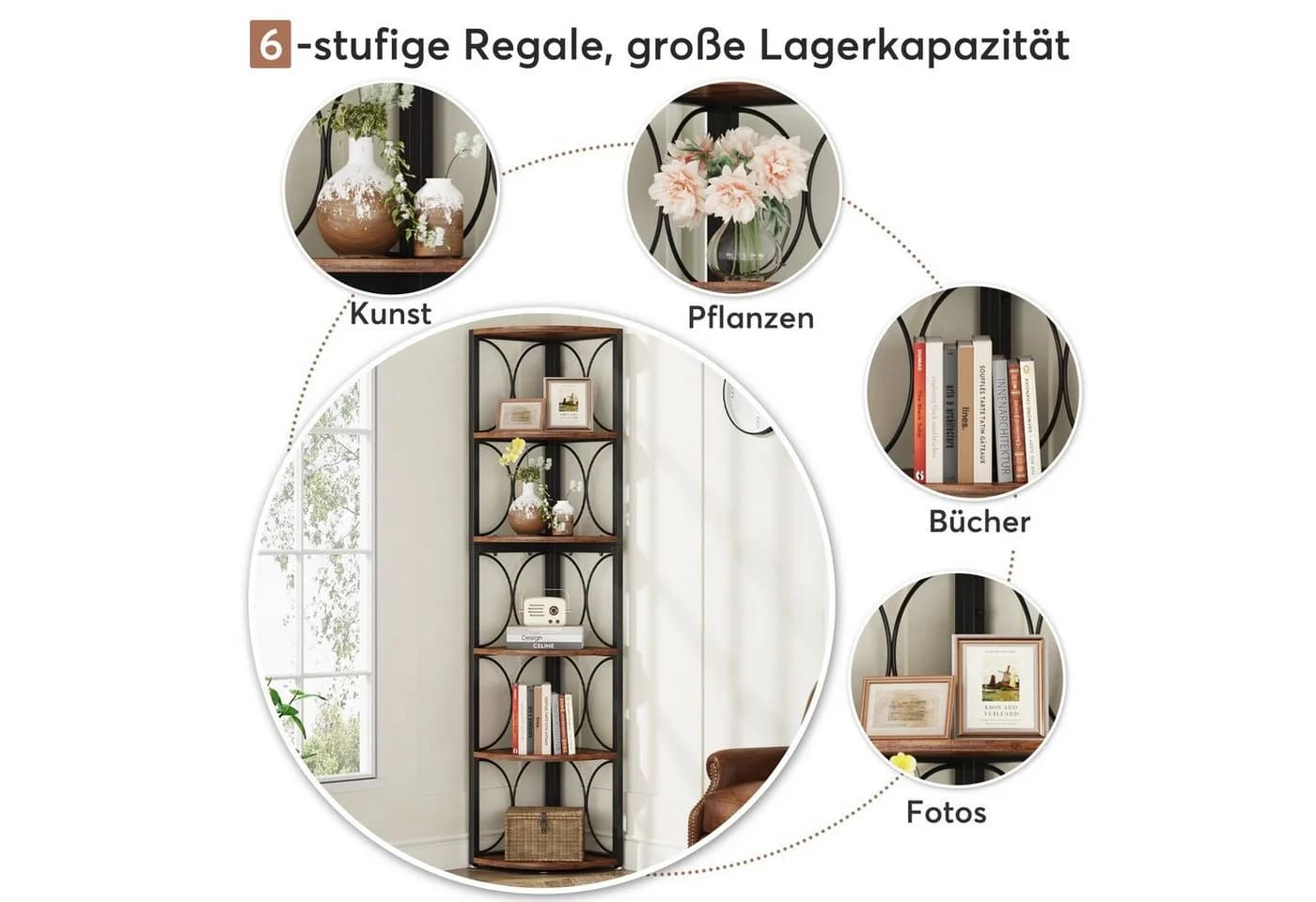 Tribesigns Eckregal 170 cm Bücherregal Rustikales Braun - Bild 5