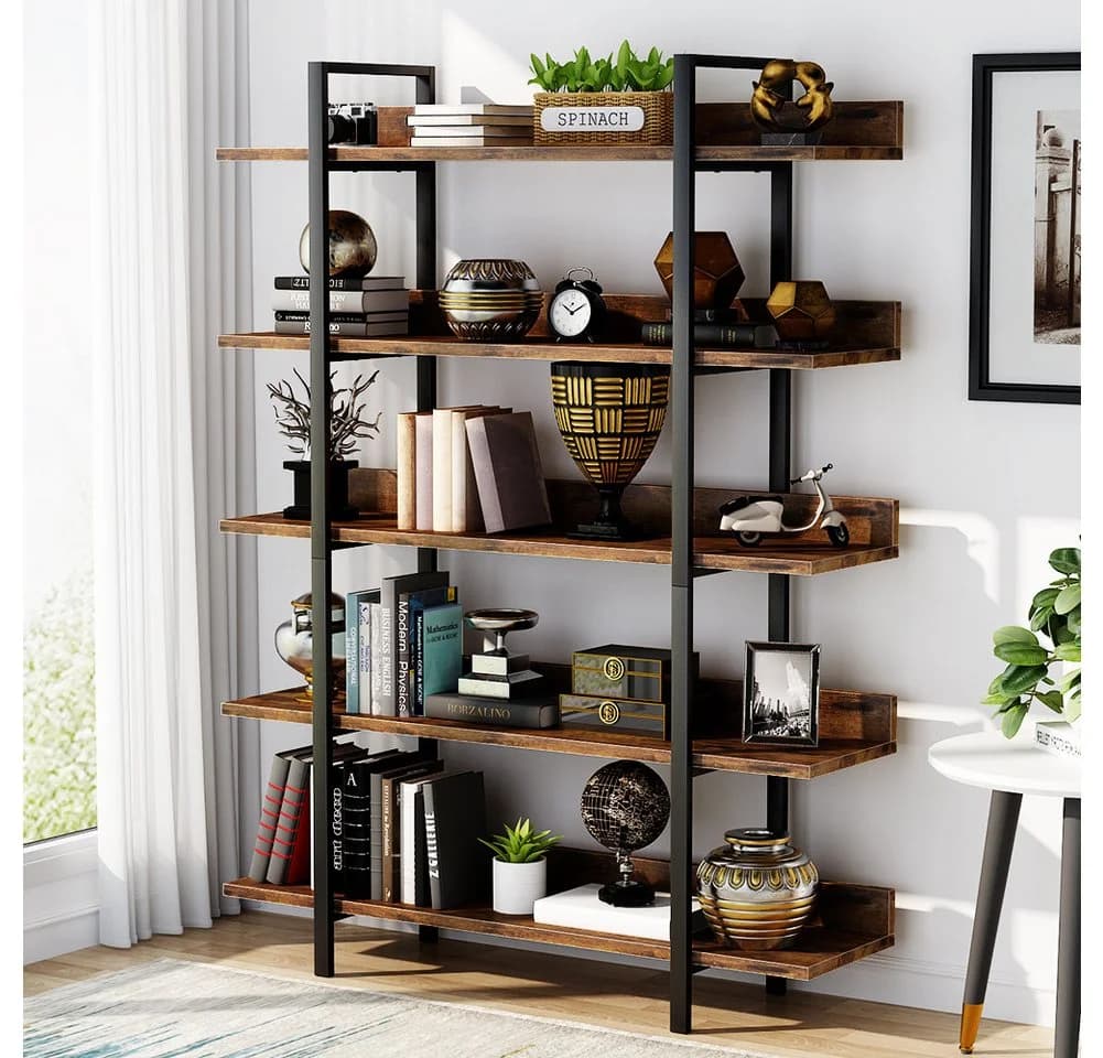 Tribesigns Bücherregal Standregal Leiterregal 5 Ebenen Wohnzimmer Vintagebraun