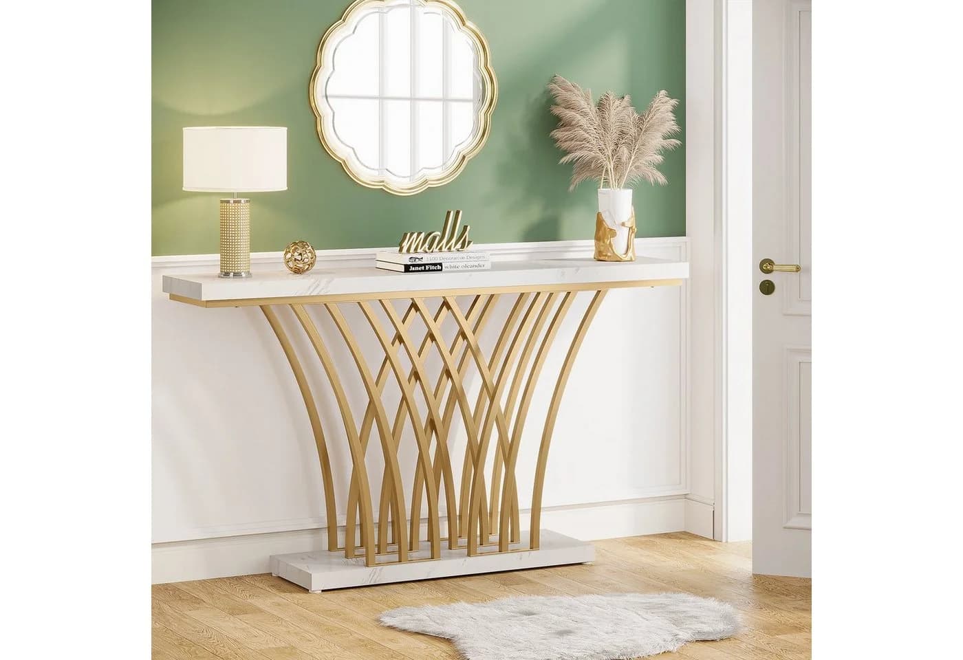 Tribesigns Konsolentisch Gold Marmoroptik 150x29.5x80 cm