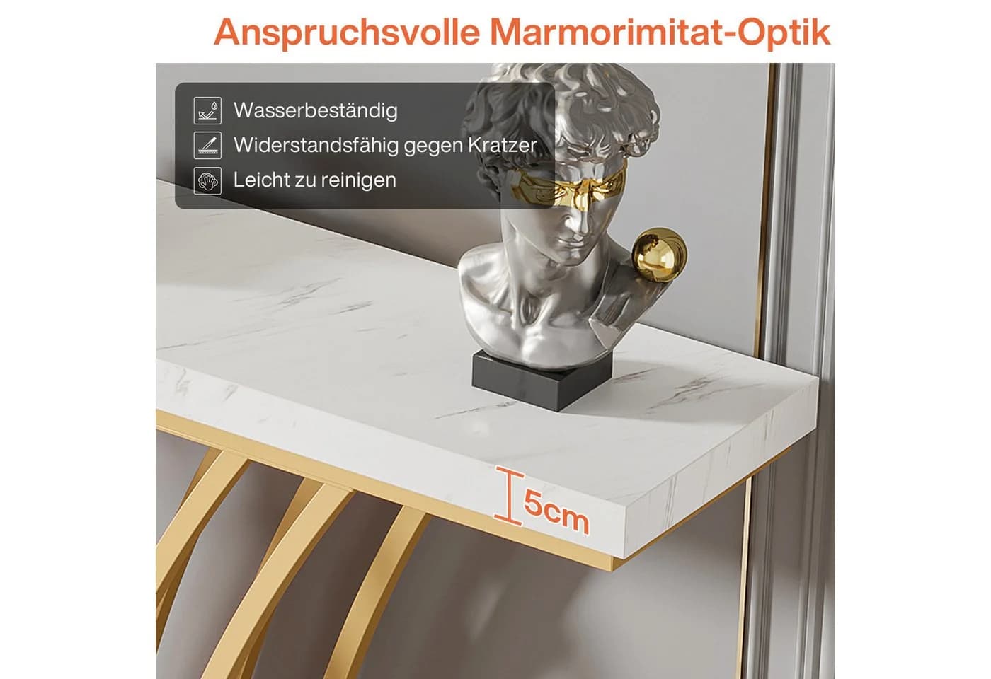 Tribesigns Konsolentisch Gold Marmoroptik 150x29.5x80 cm - Bild 3