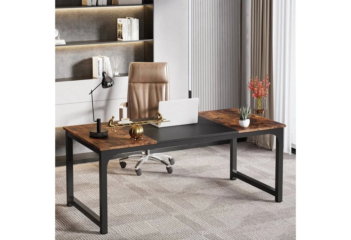 Tribesigns Schreibtisch 160/180x80 cm Industrial Braun/Schwarz