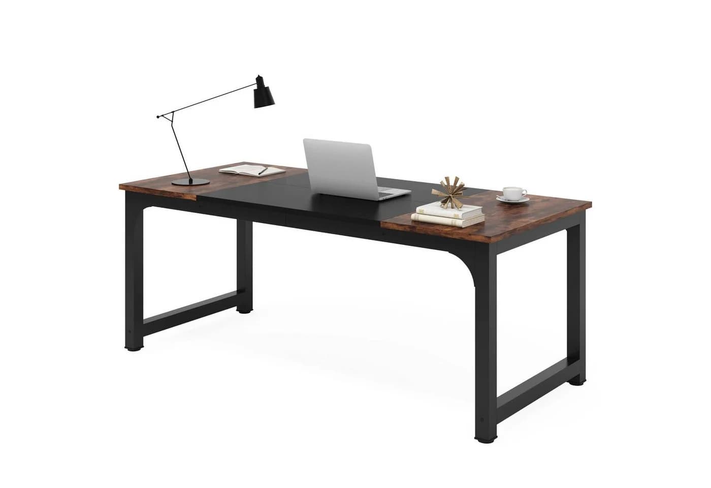 Tribesigns Schreibtisch 160/180x80 cm Industrial Braun/Schwarz - Bild 2
