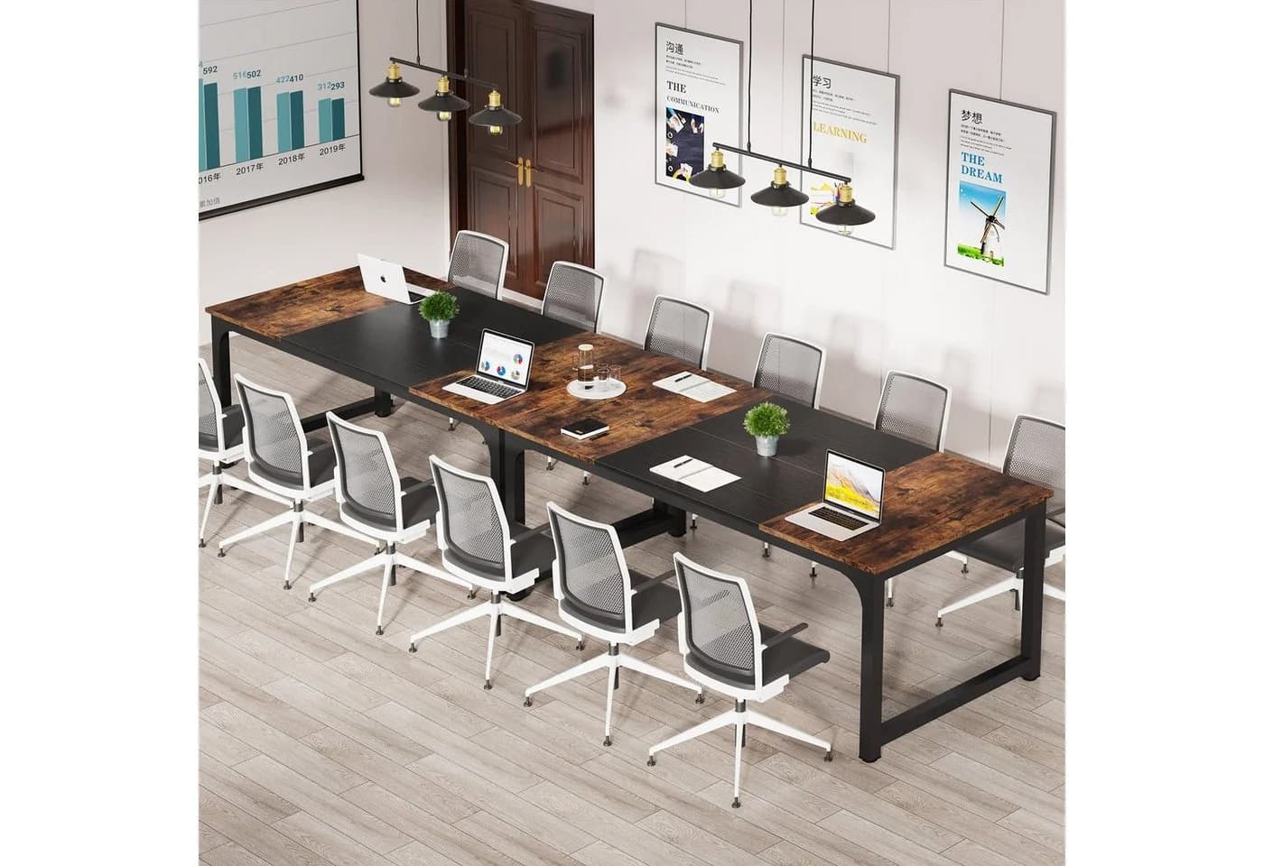 Tribesigns Schreibtisch 160/180x80 cm Industrial Braun/Schwarz - Bild 3