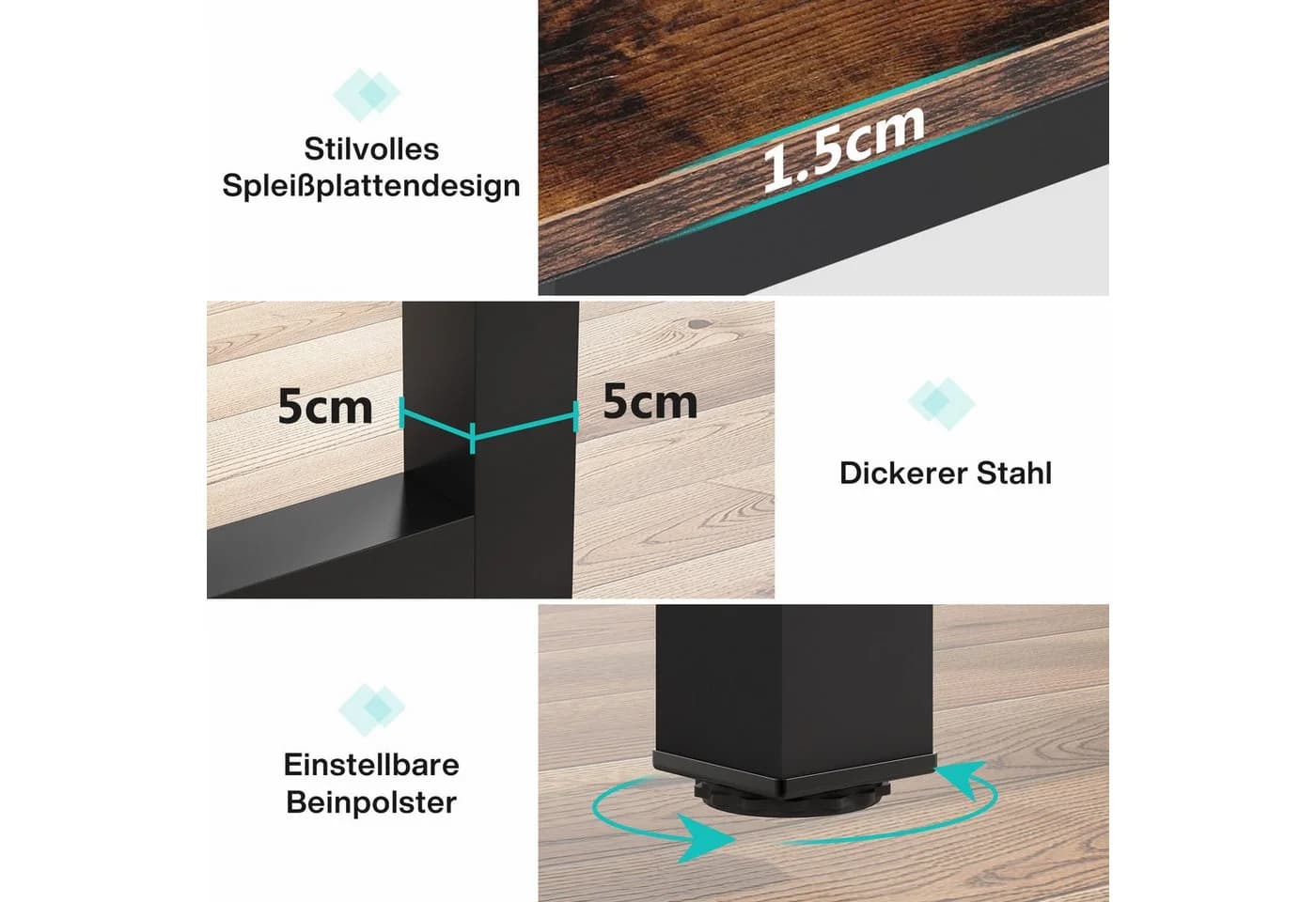 Tribesigns Schreibtisch 160/180x80 cm Industrial Braun/Schwarz - Bild 4