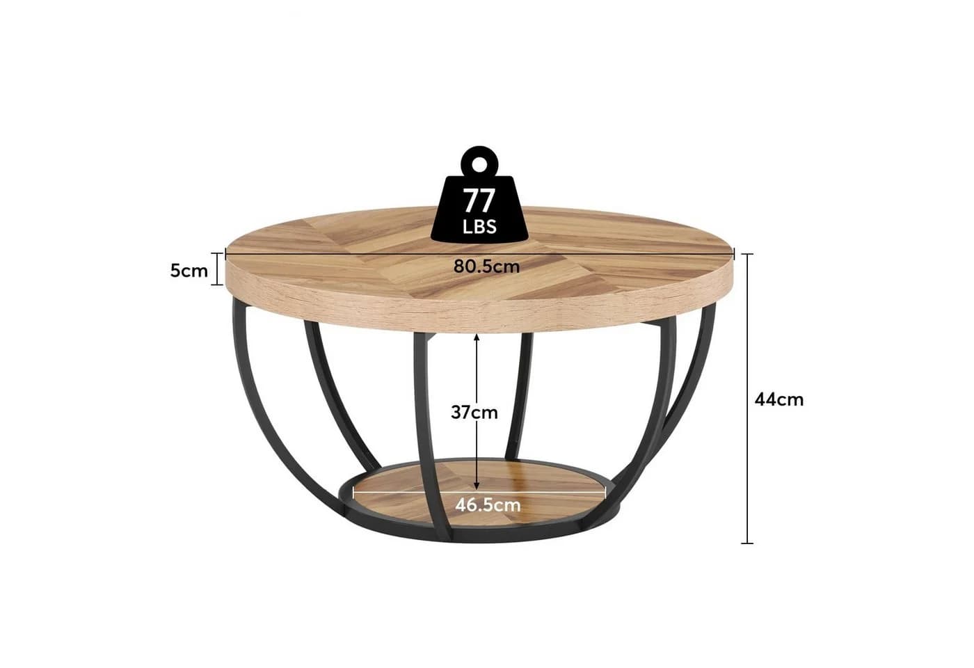 Tribesigns Couchtisch Rund Industrial 2-Tier Holzmaserung Schwarz - Bild 3