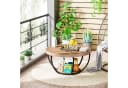 Tribesigns Couchtisch Rund Industrial 2-Tier Holzmaserung Schwarz Bild 4