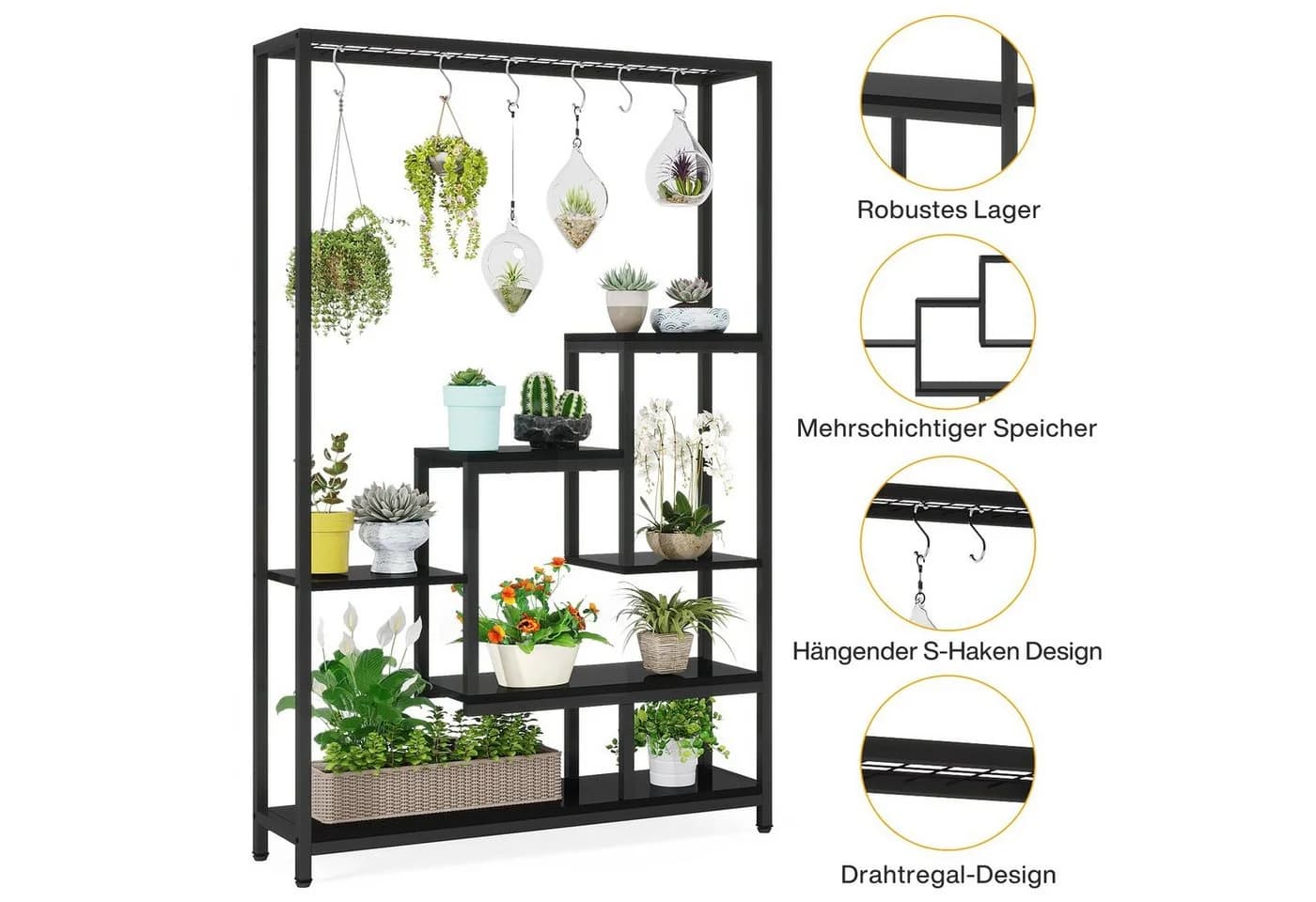 Tribesigns Blumenständer 5 Ebenen Pflanzenregal Schwarz Metall - Bild 5