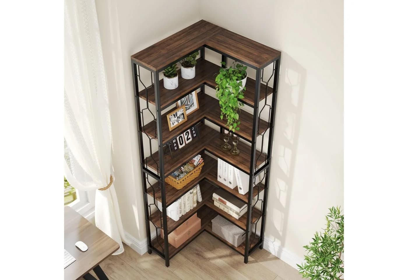 Tribesigns Eck-Bücherregal 7-stöckig Industriell Braun - Bild 4
