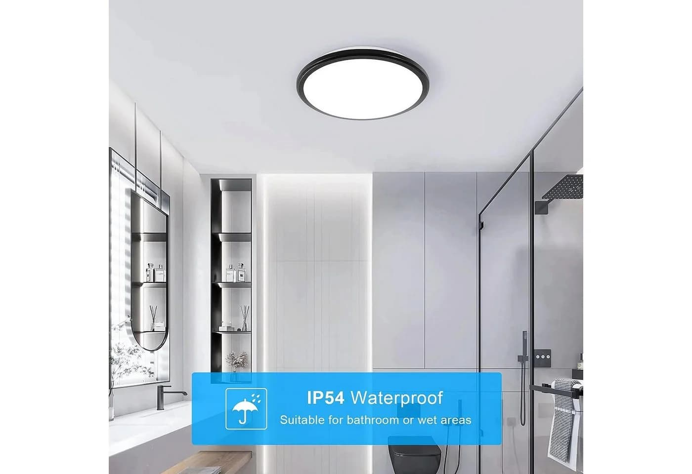 Riserva LED Deckenleuchte Schwarz Rund IP65 Feuchtraum 24W - Bild 3