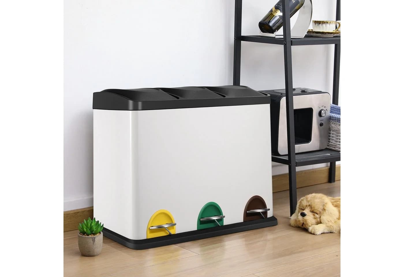 TLGREEN Mülltrennsystem Mülleimer 3 Fächer 45L Tretmülleimer Silber Edelstahl