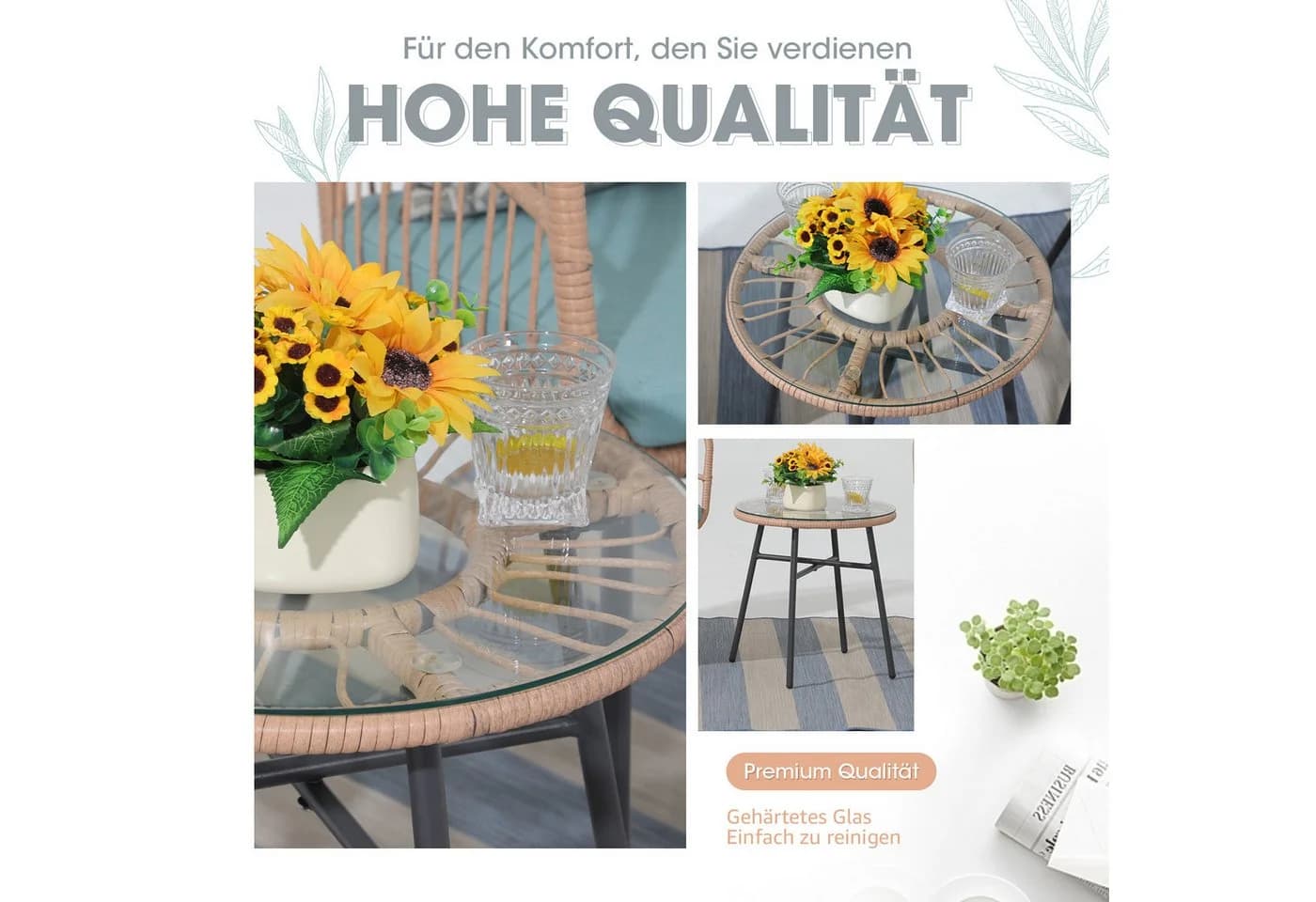 JOIVI Bistrostuhl Outdoor 3-tlg. Bistro Set Rattan - Bild 5