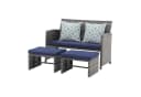 JOIVI Gartenbank Outdoor Loveseat 3-tlg Grau Rattan mit 2 Hockern Bild 1