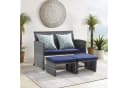 JOIVI Gartenbank Outdoor Loveseat 3-tlg Grau Rattan mit 2 Hockern Bild 2