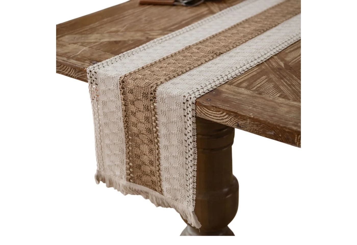 LAPAPRO Makramee Tischläufer Beige Baumwolle Jute Landhausstil - Bild 2