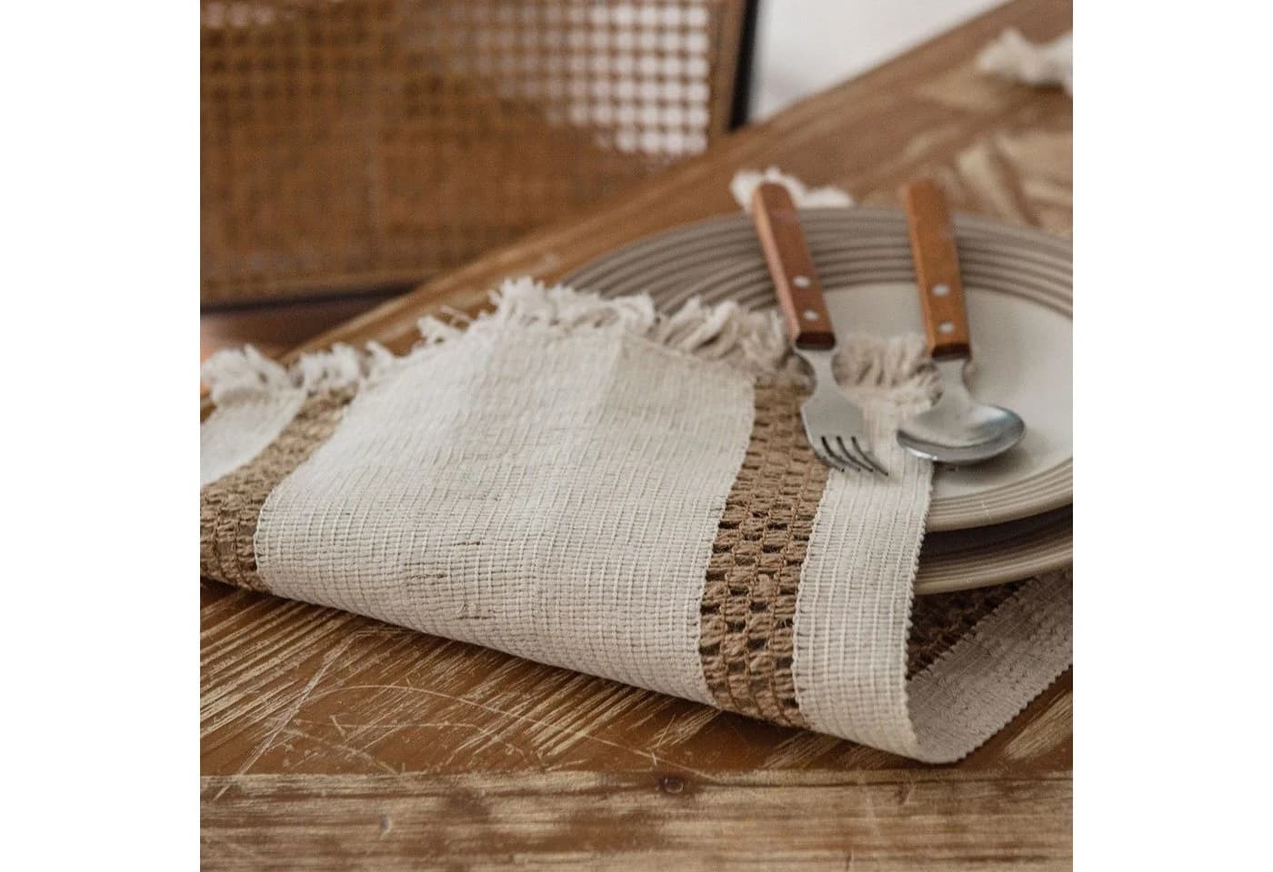 LAPAPRO Makramee Tischläufer Beige Baumwolle Jute Landhausstil - Bild 3