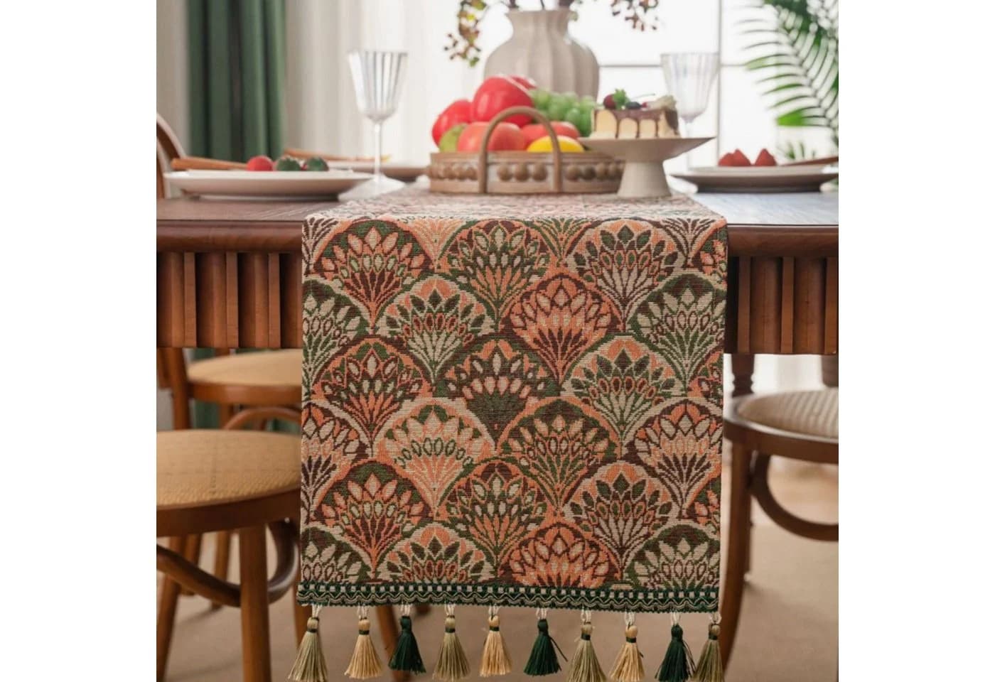 LAPAPRO Tischläufer Vintage Jacquard mit Quasten
