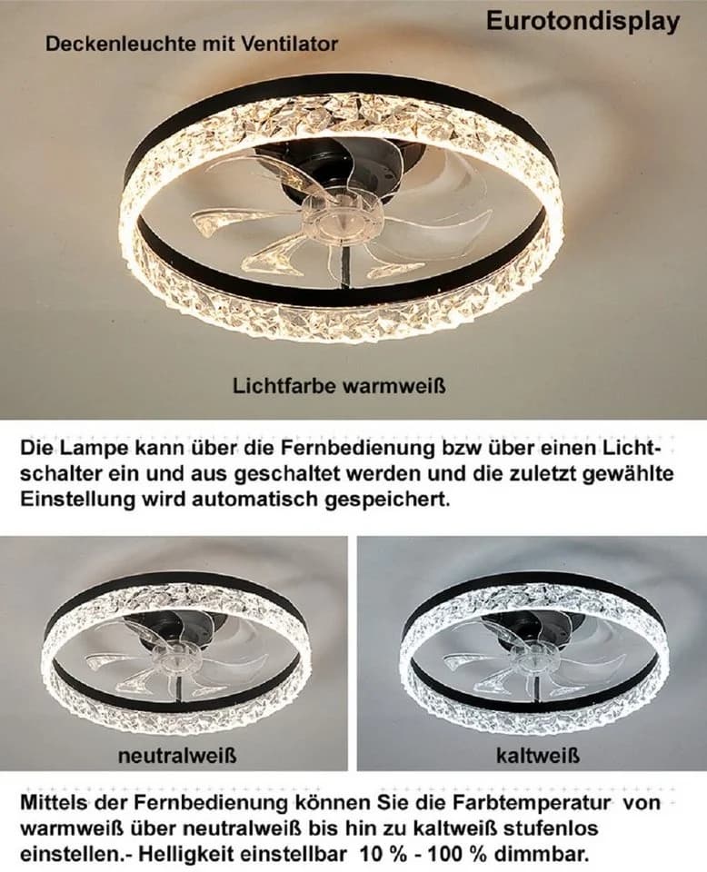 Euroton Deckenventilator LED Beleuchtung Fernbedienung 127 cm - Bild 3