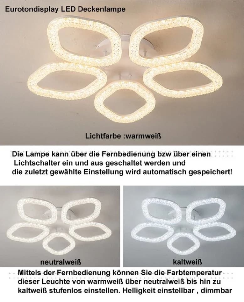 Euroton LED Deckenleuchte Weiß 7000K-3000K Fernbedienung - Bild 3