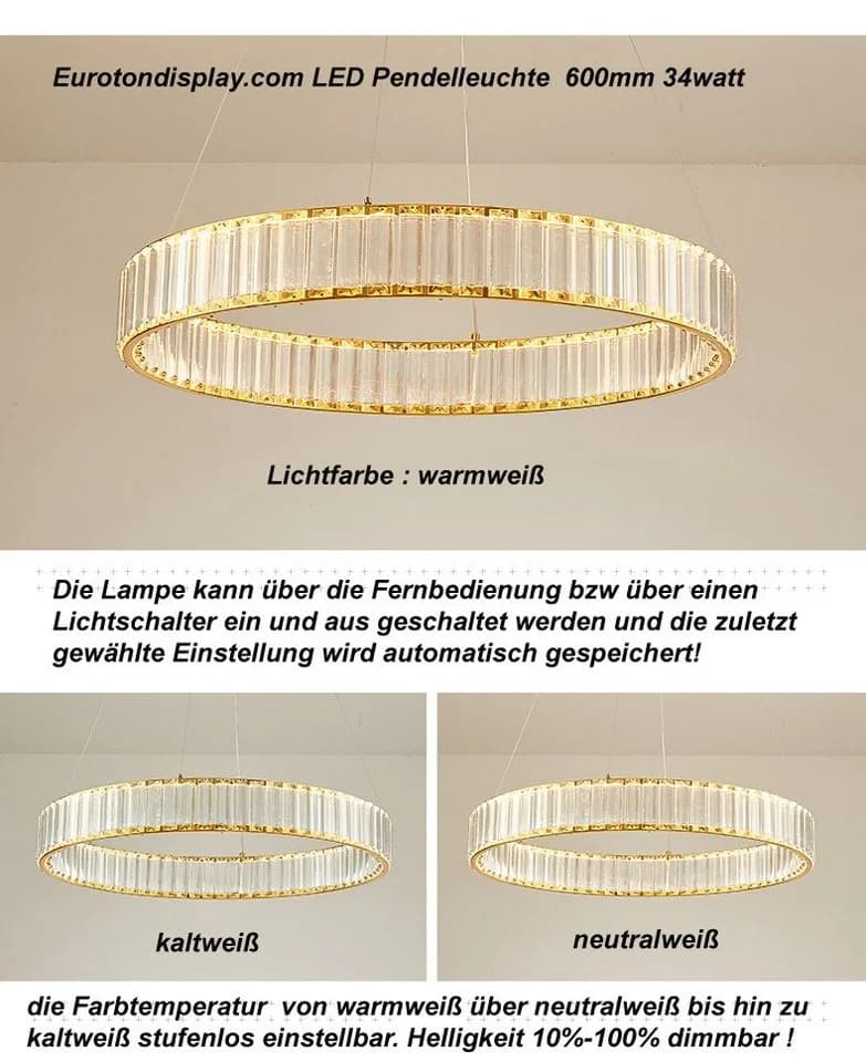 Euroton LED Pendelleuchte Kristall Fernbedienung Lichtfarbe einstellbar - Bild 4