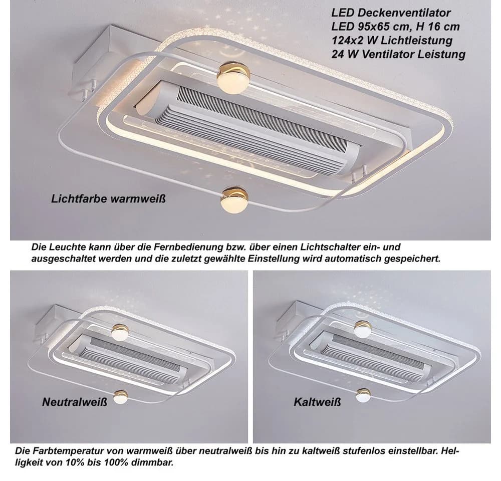 Euroton Deckenventilator mit LED-Beleuchtung und Fernbedienung, 20 cm Durchmesser - Bild 4