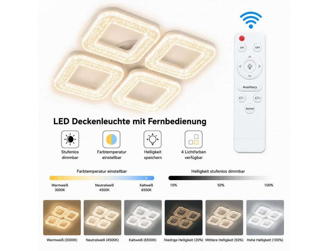Eurotondisplay LED Deckenleuchte dimmbar weiß mit Fernbedienung - Bild 4